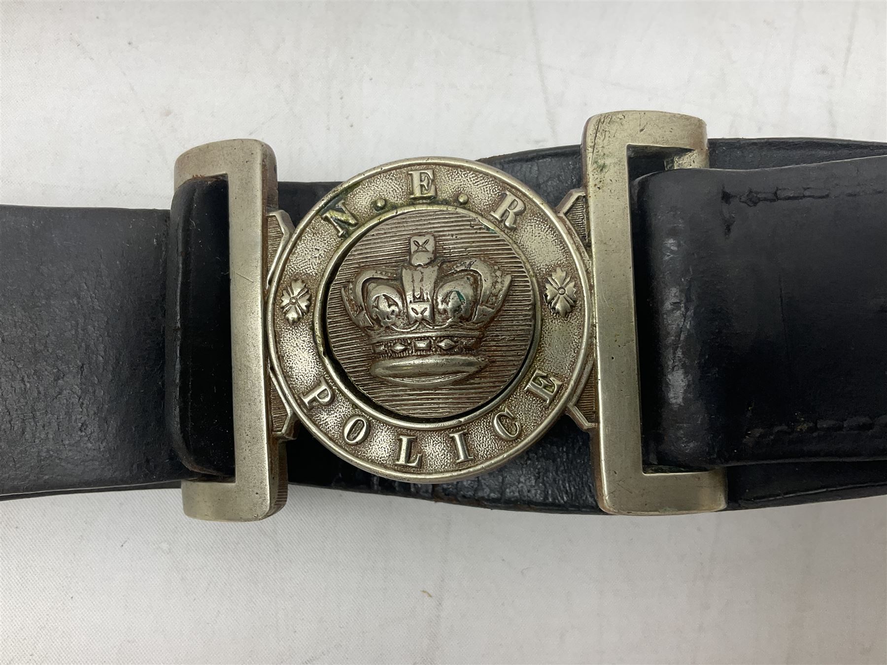 North Eastern Railway Police adjustable leather belt with steel buckle; crudely inscribed '270' - Image 3 of 8