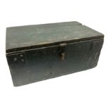 WWI metal bound green painted pine "Depth Charges" box with part original label to inside of lid an