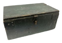 WWI metal bound green painted pine "Depth Charges" box with part original label to inside of lid an