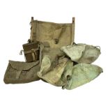 WW2 British army canvas accessories including 1942 Stringers wash basin