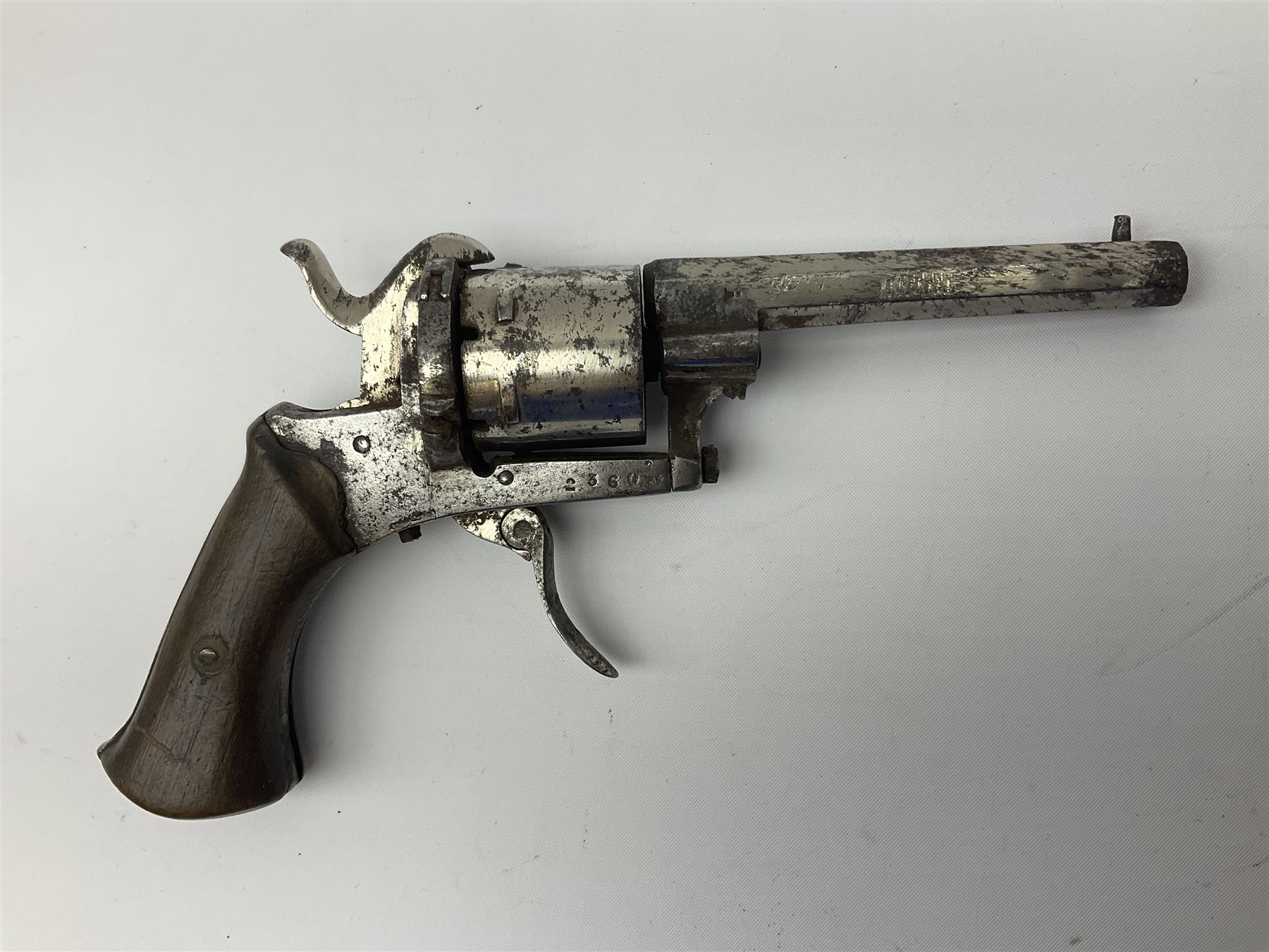 19th century Belgian 7mm pin-fire six-shot revolver with 8.5cm octagonal barrel and folding trigger - Image 11 of 11