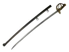 19th century French heavy cavalry officer's sword with 97cm slightly curving fullered steel blade in