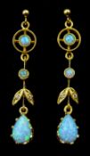 Pair of silver-gilt opal pendant earrings