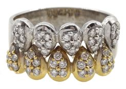 18ct white and yellow gold diamond interlocking pear shaped design ring