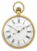 Victorian 18ct gold open face keyless lever chronograph pocket watch by P. Shackleton