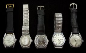 Five gentleman's automatic wristwatches including Enicar Ultrasonic