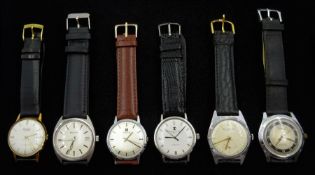 Six stainless steel and plated manual wind wristwatches including Tissot