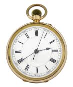 Victorian gold-plated open face keyless lever chronograph pocket watch