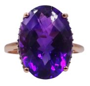 10ct rose gold single stone briolette cut oval amethyst and diamond ring