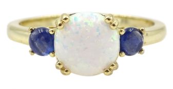 Silver-gilt opal and sapphire ring