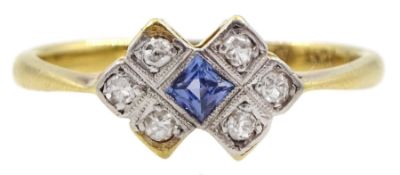 Art Deco 18ct gold diamond and sapphire cluster ring