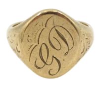 9ct gold signet ring initialled 'GD'