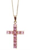 9ct gold purple stone set cross pendant necklace