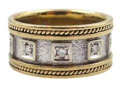 9ct white and yellow gold Byzantine style five stone diamond ring