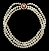 Three row cultured pearl choker necklace