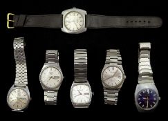 Six gentleman's automatic wristwatches including Seiko 5