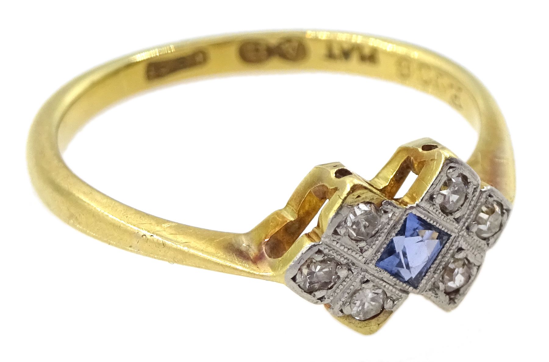 Art Deco 18ct gold diamond and sapphire cluster ring - Image 3 of 4