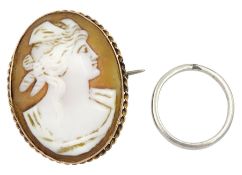 9ct gold cameo brooch and platinum wedding band