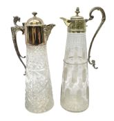 Late 19th century cut glass and silver plated mounted claret jug