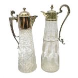 Late 19th century cut glass and silver plated mounted claret jug