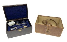 Rosewood box with blue velvet interior and leather travelling case containing Victorian and later je