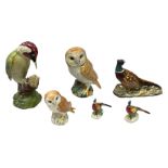 Six Beswick bird figures comprising large barn owl no.1046