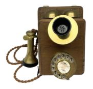 Edwardian wall mounted brass and mahogany GPO telephone