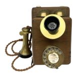 Edwardian wall mounted brass and mahogany GPO telephone