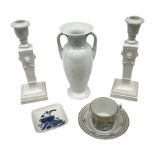 Group of Royal Copenhagen ceramics comprising pair of late 20th century fluted candlesticks of Neocl