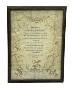 Early 19th century 'Friendship' silk work sampler