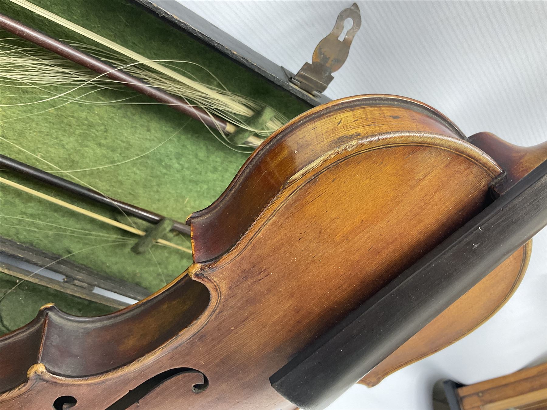 German violin c1890 for restoration and completion with 36cm two-piece maple back and ribs and spruc - Image 4 of 15