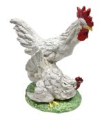 Italian pottery sculpture of a cockerel and hen