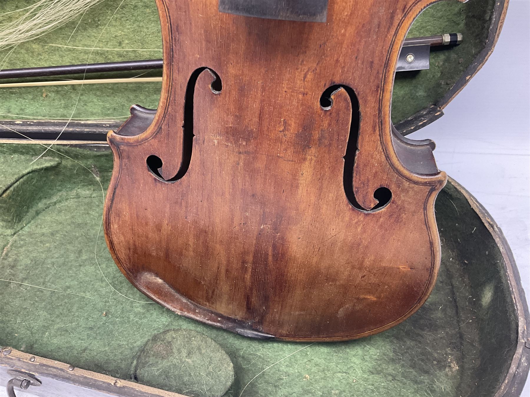 German violin c1890 for restoration and completion with 36cm two-piece maple back and ribs and spruc - Image 2 of 15