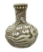 Early 20th century Chinese crackle glaze vase of baluster form applied decoration in white with drag