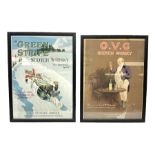 Two framed advertising posters for whisky