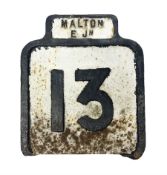 Cast iron painted mile marker 'Malton 13'