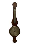 William IV mercury wheel barometer in a mahogany case with stringing to the edge and inlaid conche a