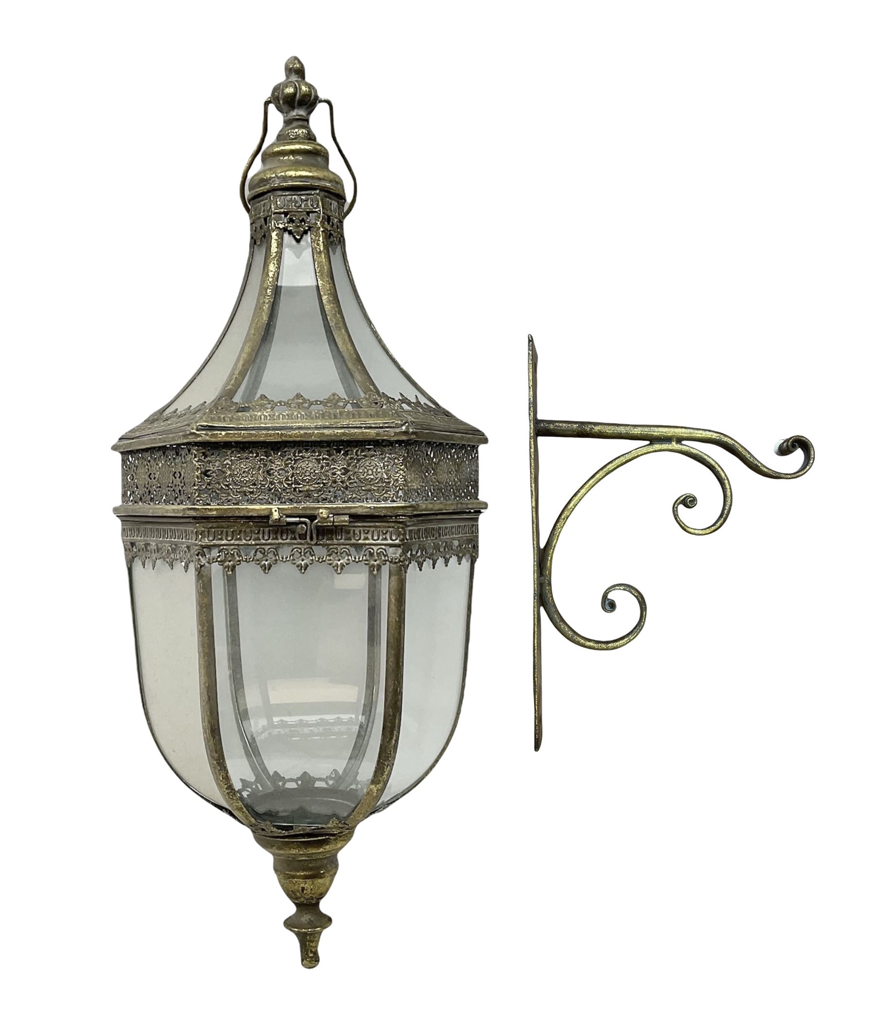 Bronzed finish classical style six sided glass lantern with bracket