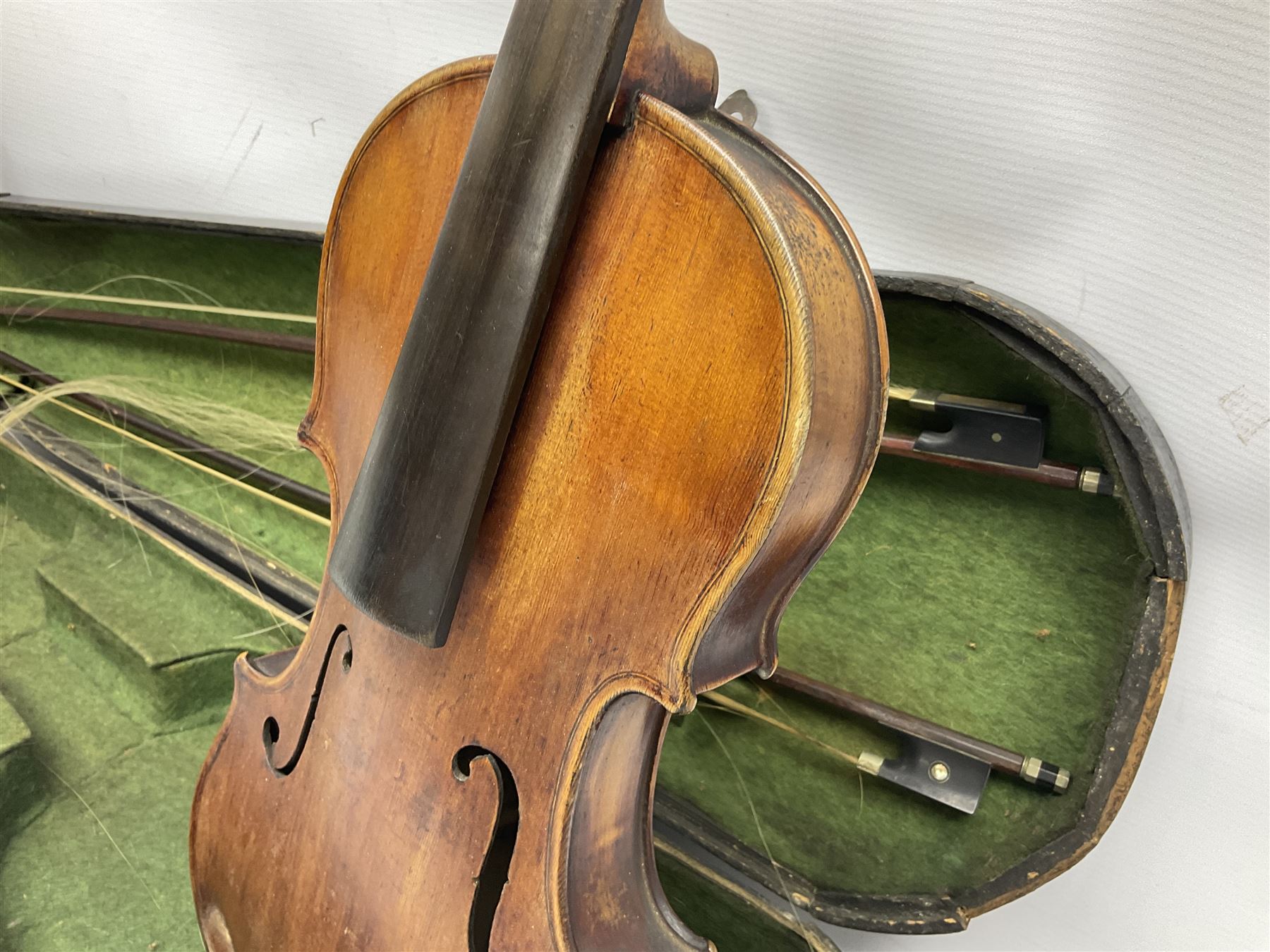 German violin c1890 for restoration and completion with 36cm two-piece maple back and ribs and spruc - Image 3 of 15