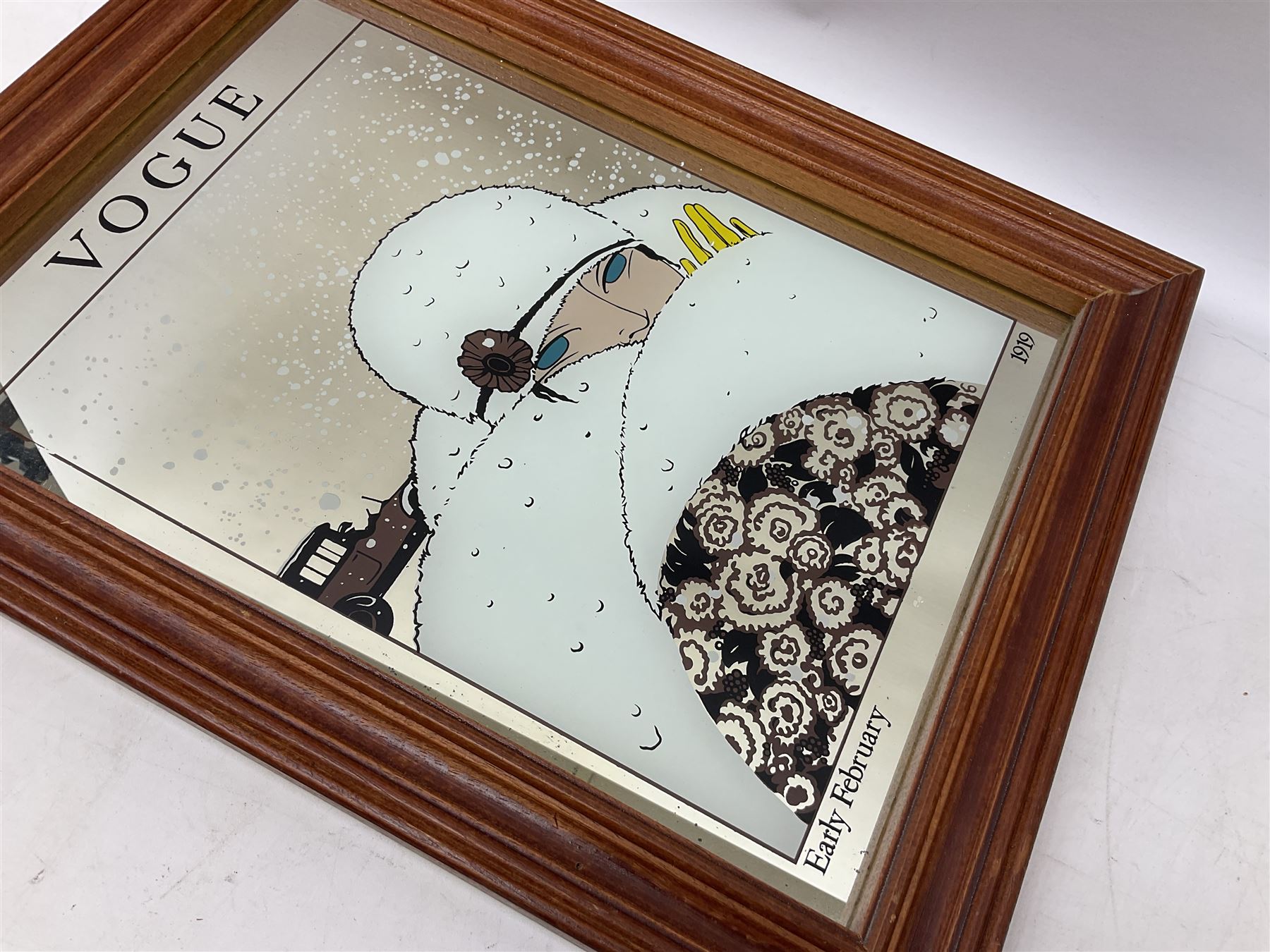 Wall mirror printed with a February 1919 Vogue cover of an Art Deco lady in winter - Image 3 of 6