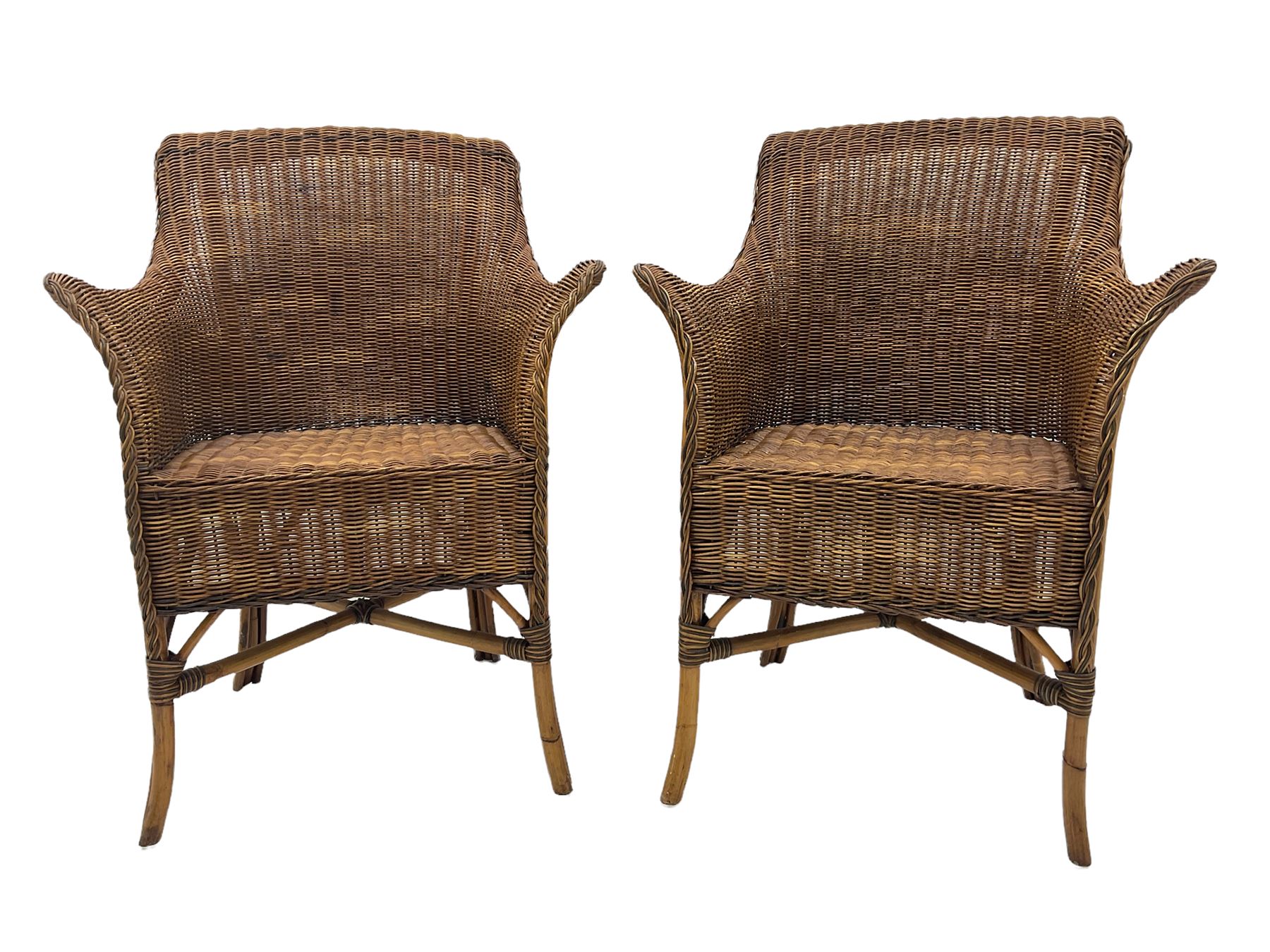 Pair contemporary cane work armchairs