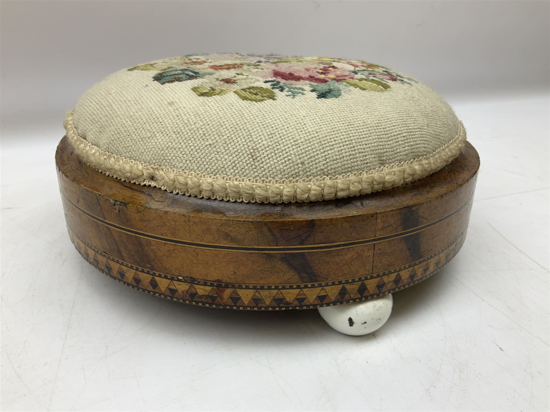Paid of Victorian inlaid walnut footstools - Image 7 of 7