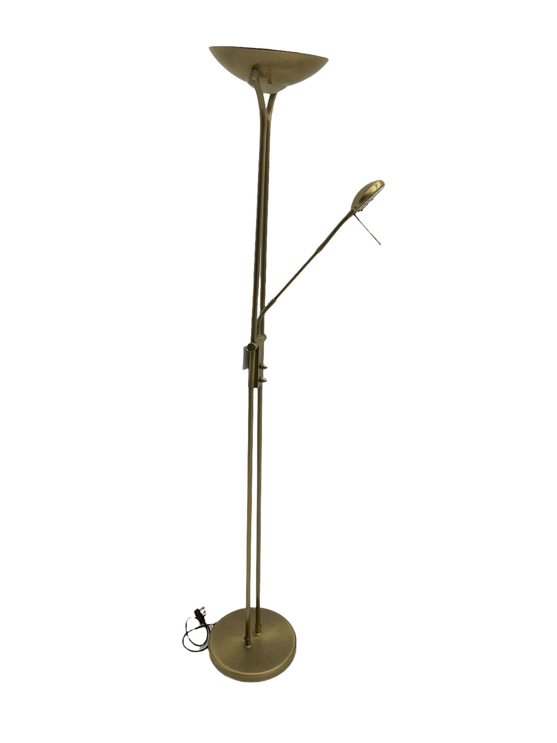 Brushed metal standard lamp with adjustable reading light - Image 2 of 2