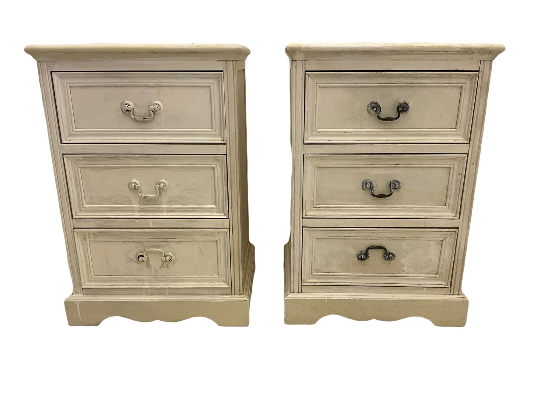 Pair of painted three drawer chest