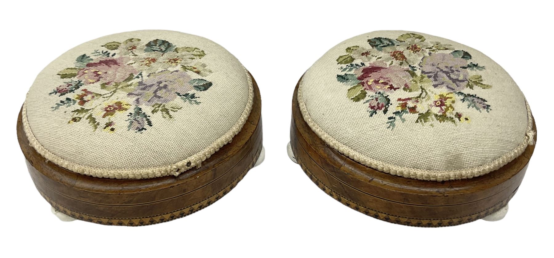 Paid of Victorian inlaid walnut footstools