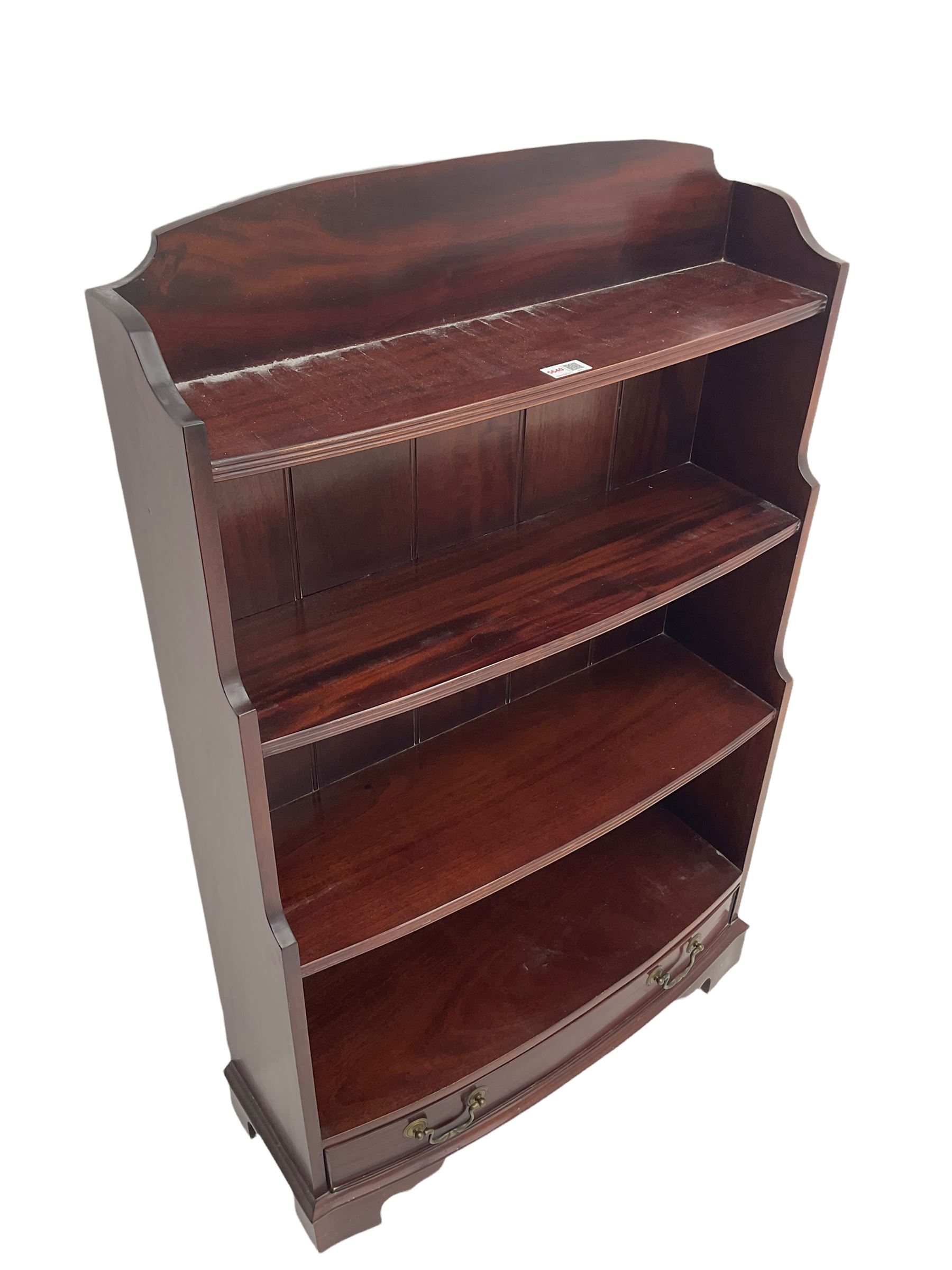Mahogany bow fronted water fall bookcase fitted with drawer - Image 2 of 2