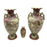 Pair of Japanese satsuma vases of baluster form