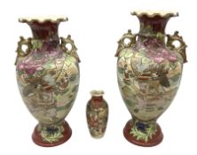 Pair of Japanese satsuma vases of baluster form