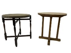 Eastern Benares copper top table and an oak GRVI oak circular table