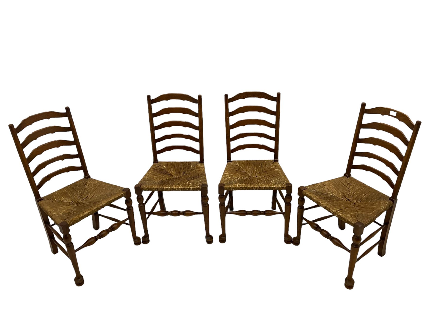Four oak ladder back chairs with rush seats - Image 2 of 2